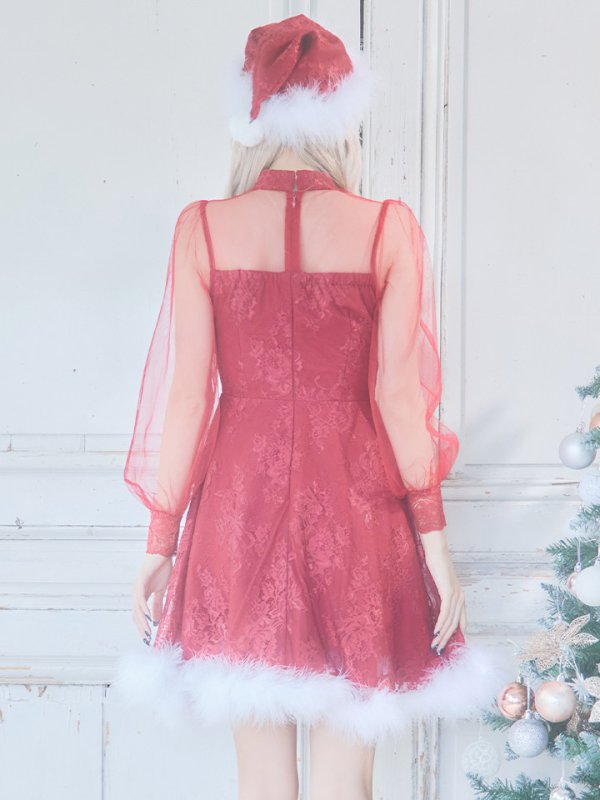 画像30: SALE!【サンタコス 3点セット】【S-XLサイズ/1カラー】チュールスリーブレースリボンサンタコスプレ[YMT]