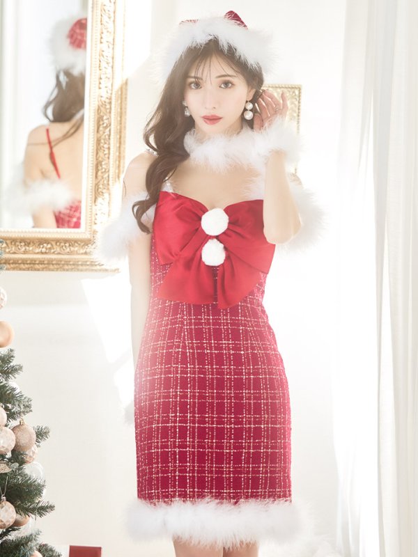 画像10: SALE!【サンタコス 5点セット】【XS-Mサイズ/1カラー】リボンキャミソールタイトツイードサンタコスプレ[YMT]
