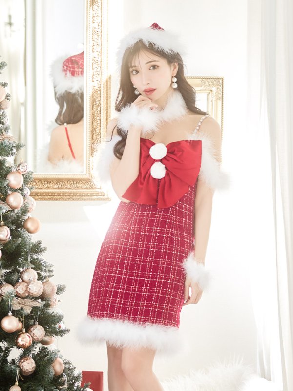 画像12: SALE!【サンタコス 5点セット】【XS-Mサイズ/1カラー】リボンキャミソールタイトツイードサンタコスプレ[YMT]