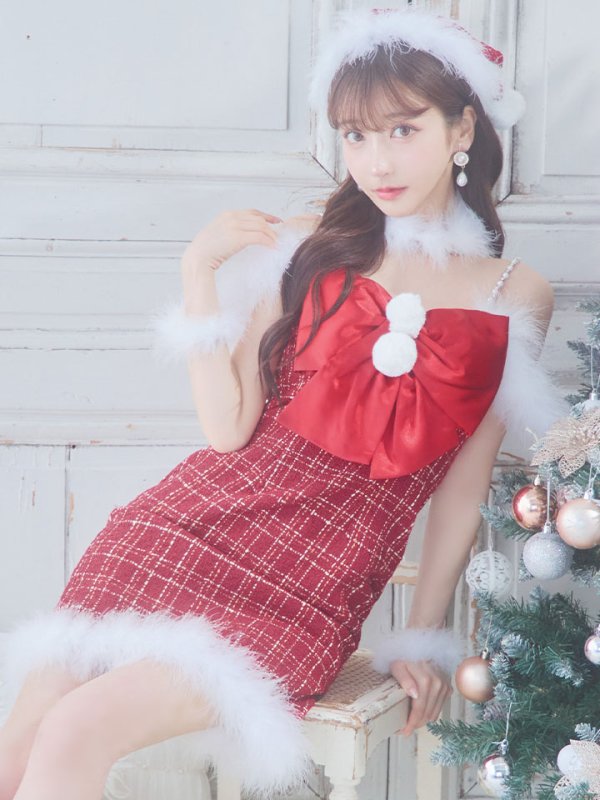 画像8: SALE!【サンタコス 5点セット】【XS-Mサイズ/1カラー】リボンキャミソールタイトツイードサンタコスプレ[YMT]