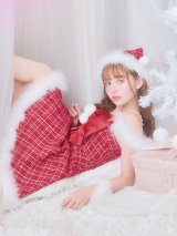 【即日発送！】【サンタコス 5点セット】【S-XLサイズ/1カラー】リボンキャミソールフレアツイードサンタコスプレ[YMT]