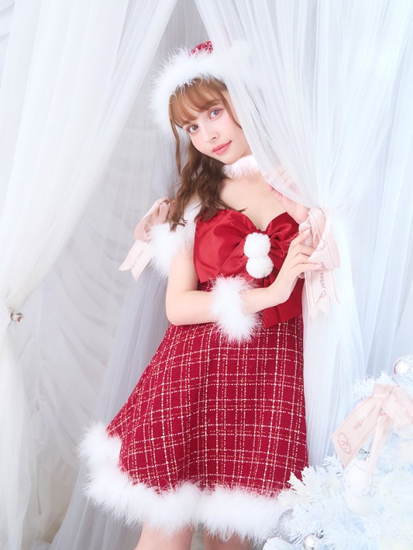 画像36: 【ノベルティ対象】【即日発送！】【サンタコス 5点セット】【S-XLサイズ/1カラー】リボンキャミソールフレアツイードサンタコスプレ[YMT]