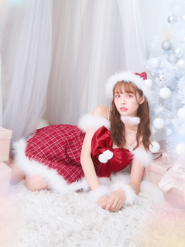 画像37: 【ノベルティ対象】【即日発送！】【サンタコス 5点セット】【S-XLサイズ/1カラー】リボンキャミソールフレアツイードサンタコスプレ[YMT]