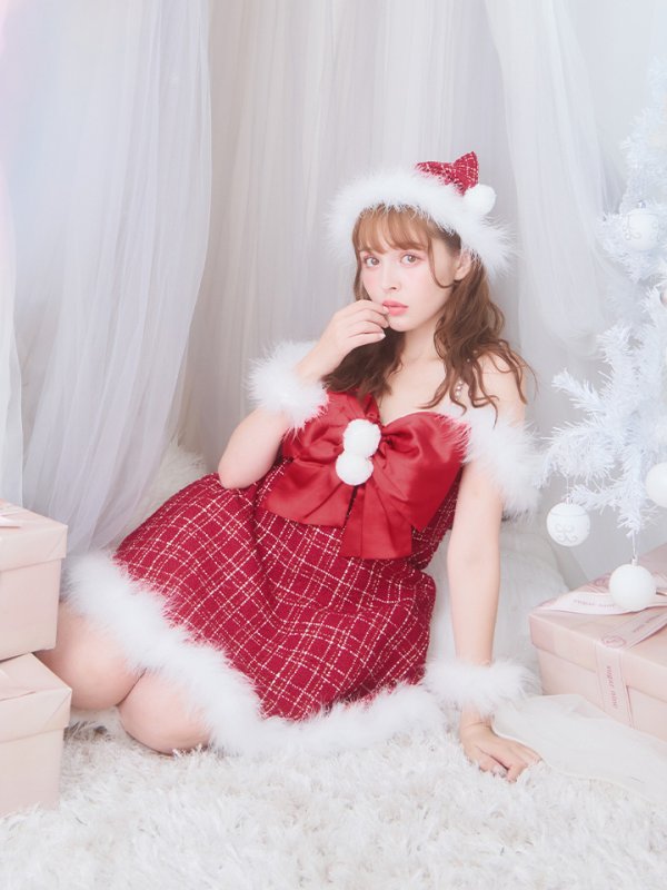 画像39: 【ノベルティ対象】【即日発送！】【サンタコス 5点セット】【S-XLサイズ/1カラー】リボンキャミソールフレアツイードサンタコスプレ[YMT]