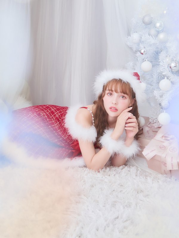 画像41: 【ノベルティ対象】【即日発送！】【サンタコス 5点セット】【S-XLサイズ/1カラー】リボンキャミソールフレアツイードサンタコスプレ[YMT]