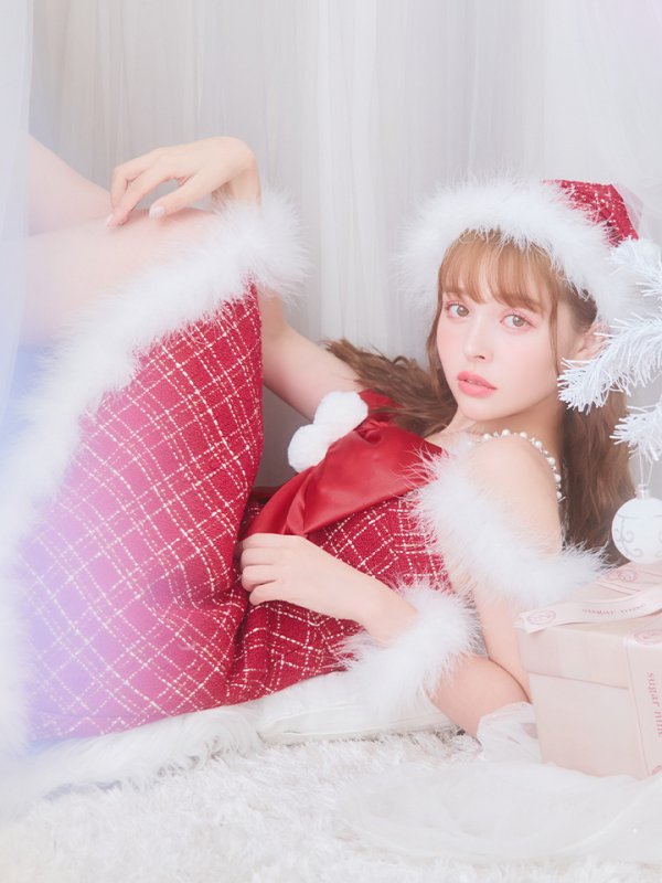 画像43: 【ノベルティ対象】【即日発送！】【サンタコス 5点セット】【S-XLサイズ/1カラー】リボンキャミソールフレアツイードサンタコスプレ[YMT]