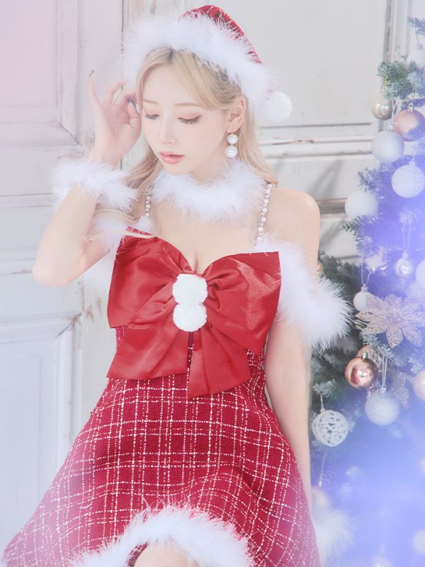 画像18: 【ノベルティ対象】【即日発送！】【サンタコス 5点セット】【S-XLサイズ/1カラー】リボンキャミソールフレアツイードサンタコスプレ[YMT]
