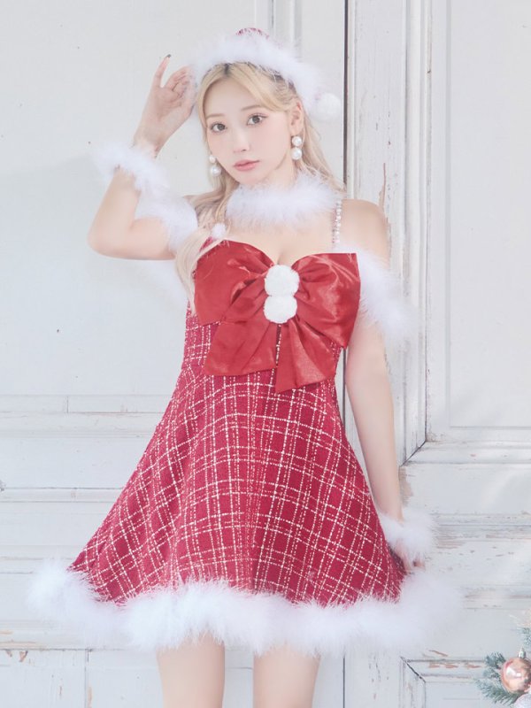 画像19: 【ノベルティ対象】【即日発送！】【サンタコス 5点セット】【S-XLサイズ/1カラー】リボンキャミソールフレアツイードサンタコスプレ[YMT]