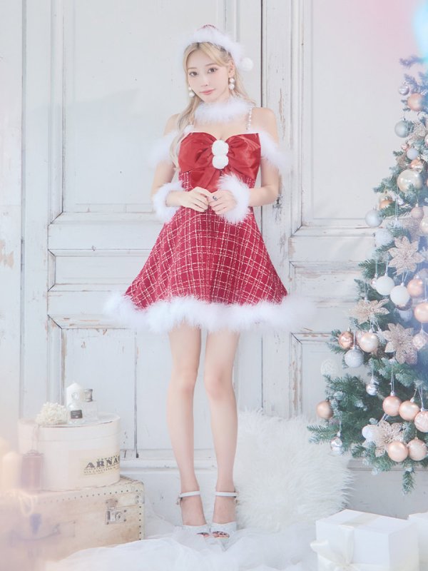 画像23: 【ノベルティ対象】【即日発送！】【サンタコス 5点セット】【S-XLサイズ/1カラー】リボンキャミソールフレアツイードサンタコスプレ[YMT]