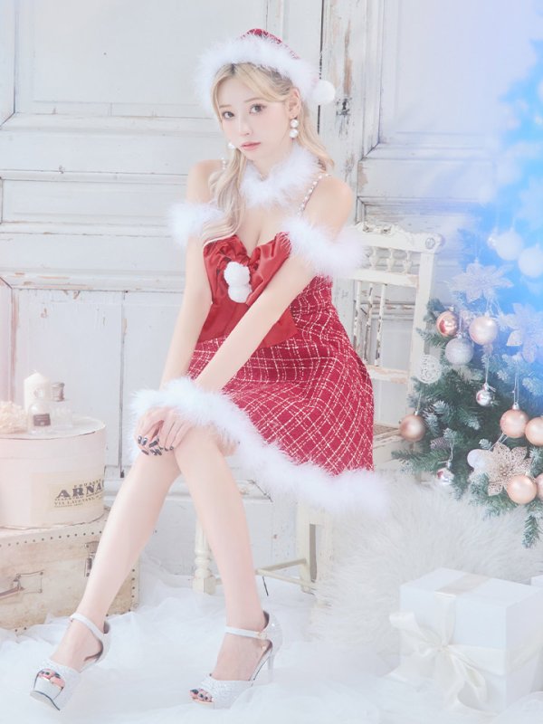 画像26: 【ノベルティ対象】【即日発送！】【サンタコス 5点セット】【S-XLサイズ/1カラー】リボンキャミソールフレアツイードサンタコスプレ[YMT]