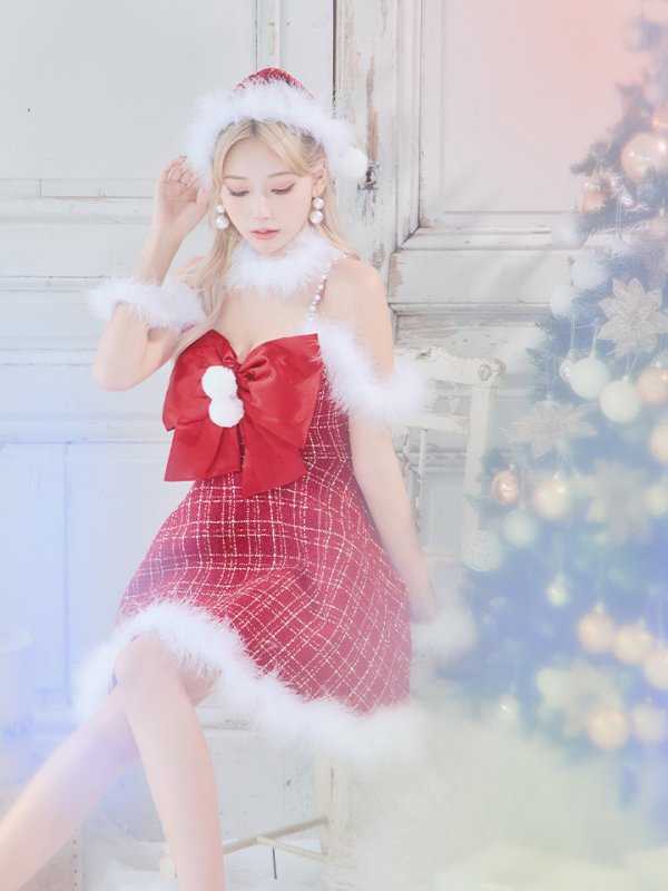 画像28: 【ノベルティ対象】【即日発送！】【サンタコス 5点セット】【S-XLサイズ/1カラー】リボンキャミソールフレアツイードサンタコスプレ[YMT]