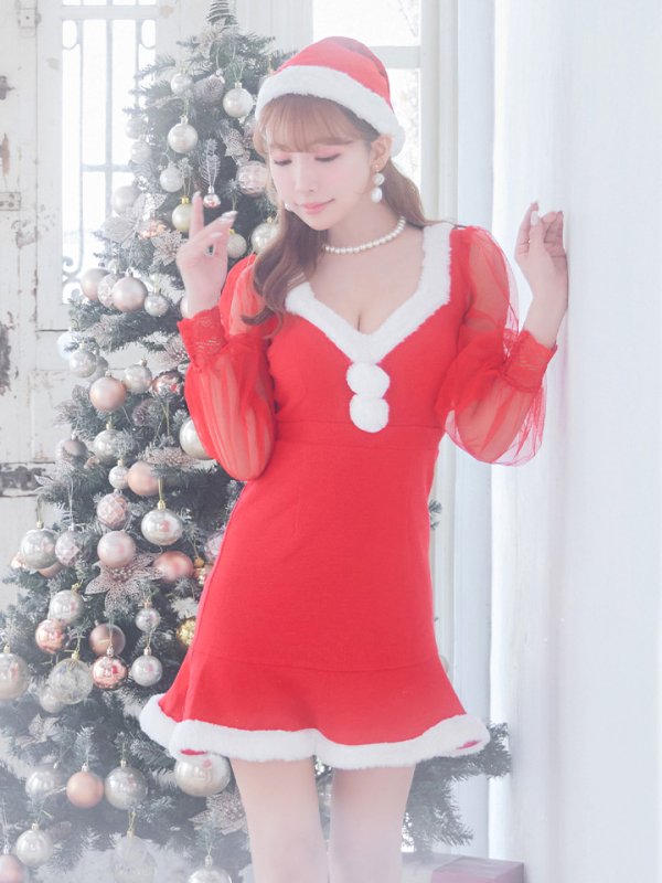 画像7: SALE!【サンタコス3点セット】【S-XLサイズ/1カラー】ワッフル生地長袖ドレスサンタ[YMT]