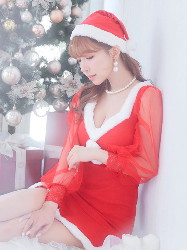 画像8: SALE!【サンタコス3点セット】【S-XLサイズ/1カラー】ワッフル生地長袖ドレスサンタ[YMT]