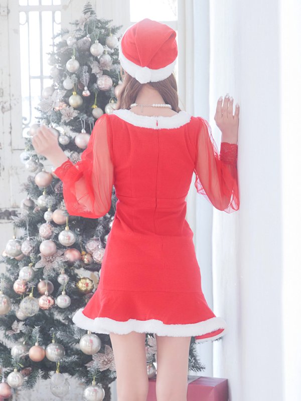 画像15: SALE!【サンタコス3点セット】【S-XLサイズ/1カラー】ワッフル生地長袖ドレスサンタ[YMT]