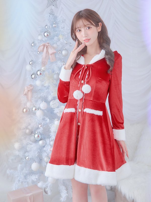画像1: 【即日発送!】【サンタコス 1点セット】【S-Lサイズ/1カラー】ワンピースコート風サンタ[YMT]