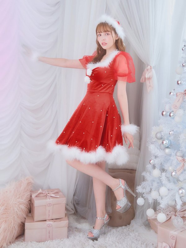 画像4: SALE!【サンタコス 4点セット】【S-Lサイズ/1カラー】ベロアパールフレアスカートサンタコスプレ[YMT]