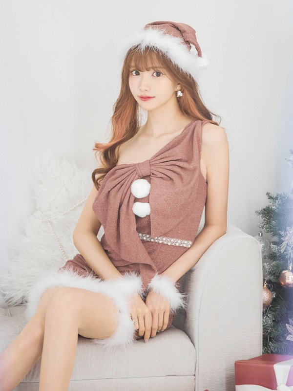 画像6: 【ノベルティ対象】即日発送!【サンタコス4点セット】【S-Lサイズ/1カラー】ワンショルダーリボンラメサンタコスプレ[YMT]