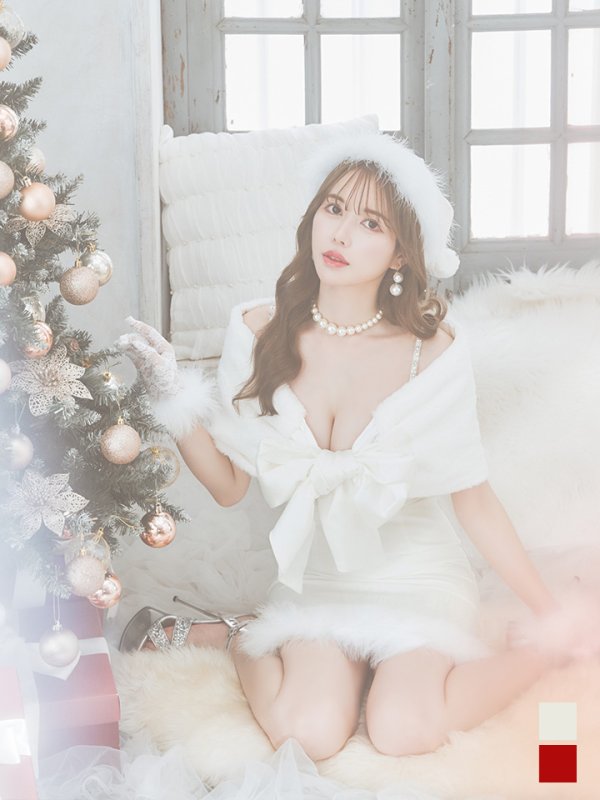 画像6: 【ノベルティ対象】【即日発送！】【サンタコス 5点セット】【S-Lサイズ/2カラー】サテンリボンファーサンタコスプレ[YMT]