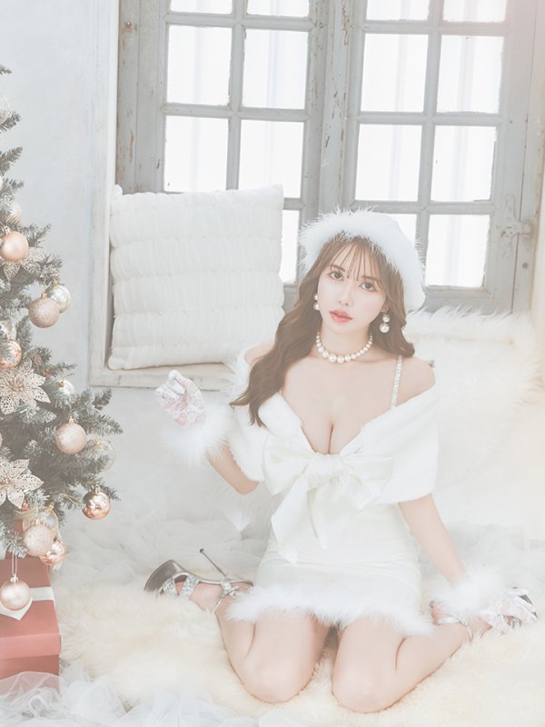 画像9: 【ノベルティ対象】【即日発送！】【サンタコス 5点セット】【S-Lサイズ/2カラー】サテンリボンファーサンタコスプレ[YMT]