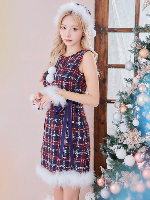 画像10: SALE!【サンタコス 4点セット】【S-Lサイズ/2カラー】サイドリボンツイードサンタコスプレ[YMT]