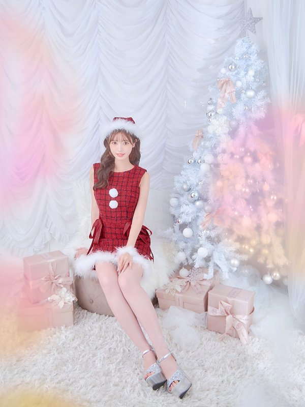 画像6: 【サンタSALE!!】【サンタコス 4点セット】【S-Lサイズ/2カラー】サイドリボンツイードサンタコスプレ[OF04]