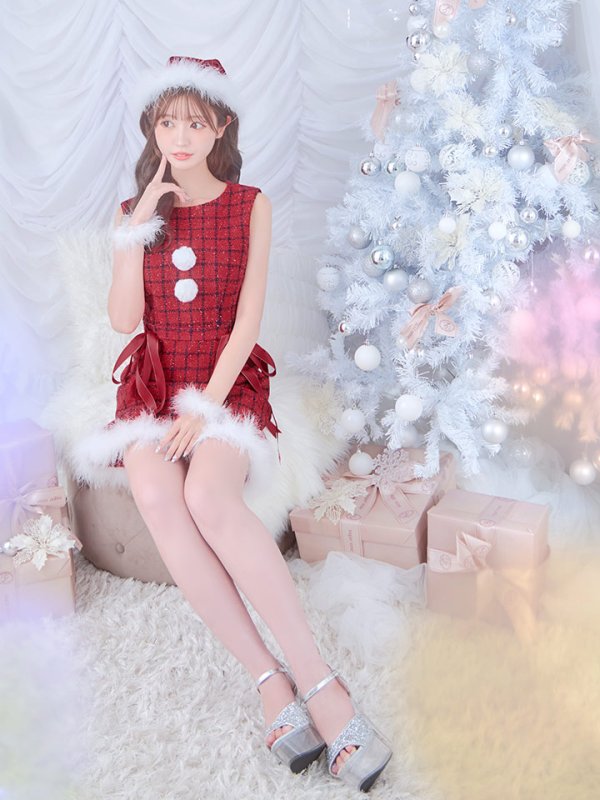画像7: 【サンタSALE!!】【サンタコス 4点セット】【S-Lサイズ/2カラー】サイドリボンツイードサンタコスプレ[OF04]