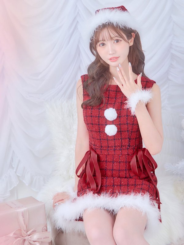 画像8: 【サンタSALE!!】【サンタコス 4点セット】【S-Lサイズ/2カラー】サイドリボンツイードサンタコスプレ[OF04]