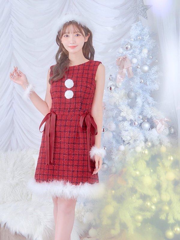 画像10: 【サンタSALE!!】【サンタコス 4点セット】【S-Lサイズ/2カラー】サイドリボンツイードサンタコスプレ[OF04]