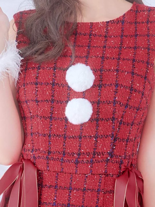 画像16: 【サンタSALE!!】【サンタコス 4点セット】【S-Lサイズ/2カラー】サイドリボンツイードサンタコスプレ[OF04]