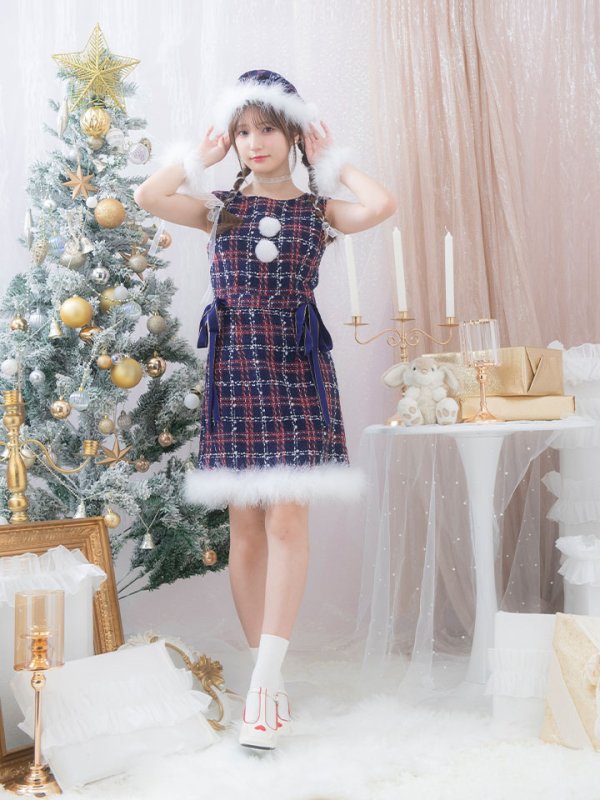 画像4: SALE!【サンタコス 4点セット】【S-Lサイズ/2カラー】サイドリボンツイードサンタコスプレ[OF04]