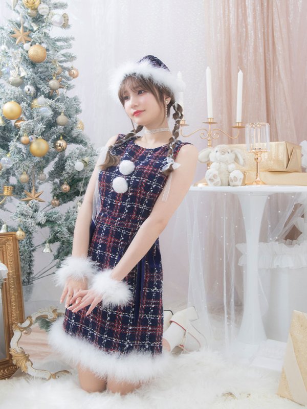 画像8: SALE!【サンタコス 4点セット】【S-Lサイズ/2カラー】サイドリボンツイードサンタコスプレ[OF04]