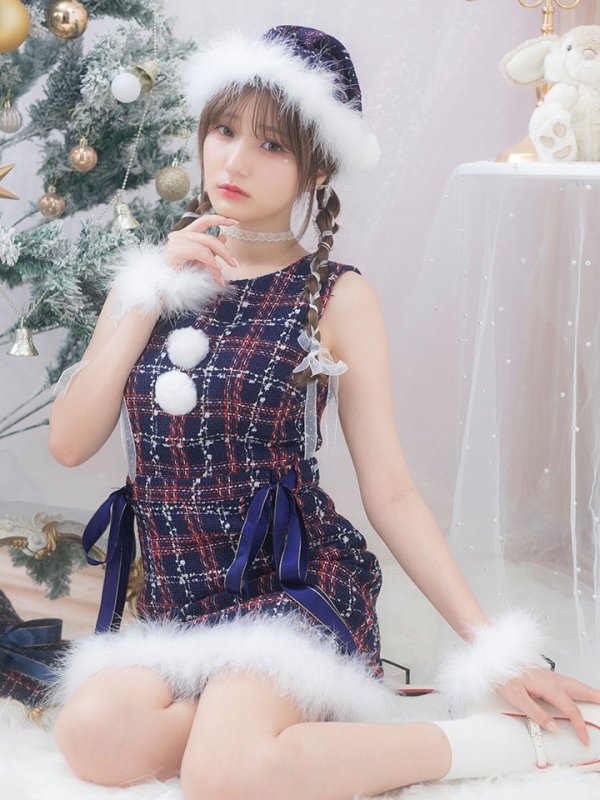 画像9: SALE!【サンタコス 4点セット】【S-Lサイズ/2カラー】サイドリボンツイードサンタコスプレ[OF04]