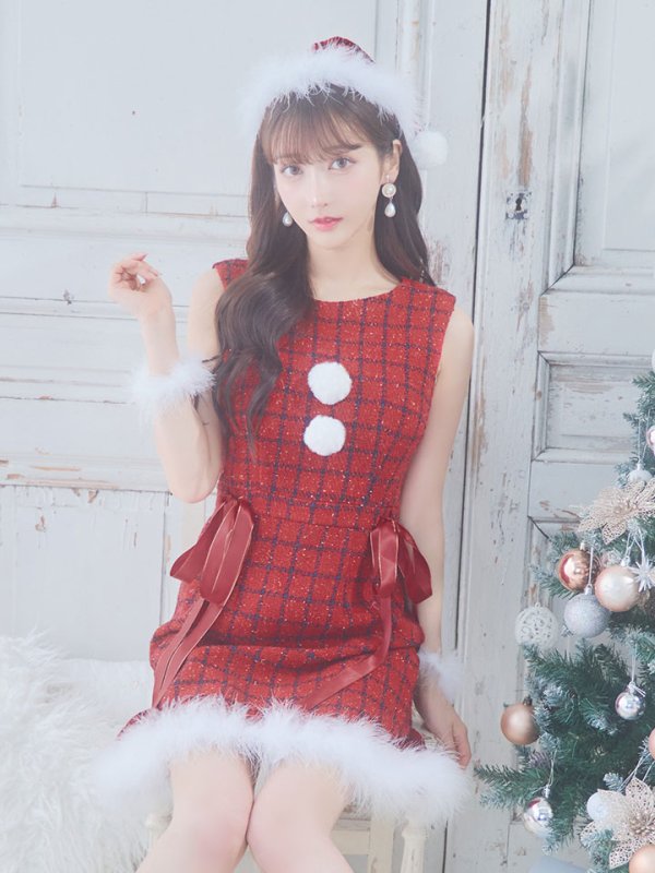 画像24: SALE!【サンタコス 4点セット】【S-Lサイズ/2カラー】サイドリボンツイードサンタコスプレ[YMT]