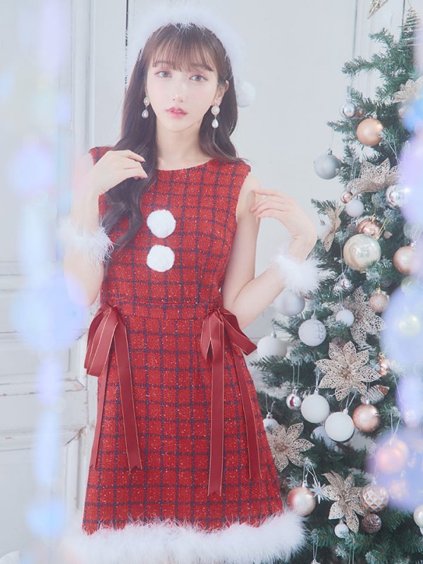 画像28: SALE!【サンタコス 4点セット】【S-Lサイズ/2カラー】サイドリボンツイードサンタコスプレ[YMT]