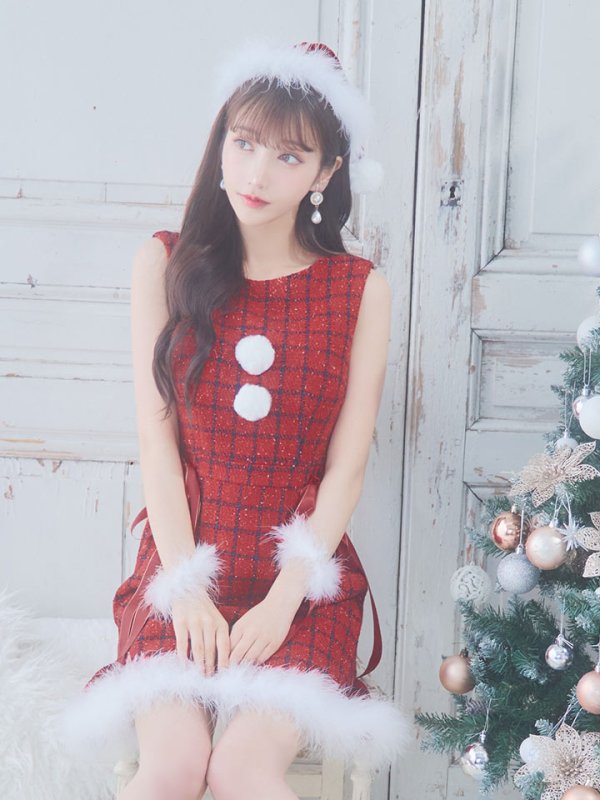 画像29: SALE!【サンタコス 4点セット】【S-Lサイズ/2カラー】サイドリボンツイードサンタコスプレ[YMT]