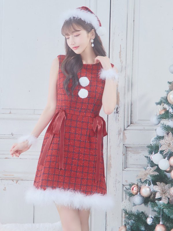 画像33: SALE!【サンタコス 4点セット】【S-Lサイズ/2カラー】サイドリボンツイードサンタコスプレ[YMT]