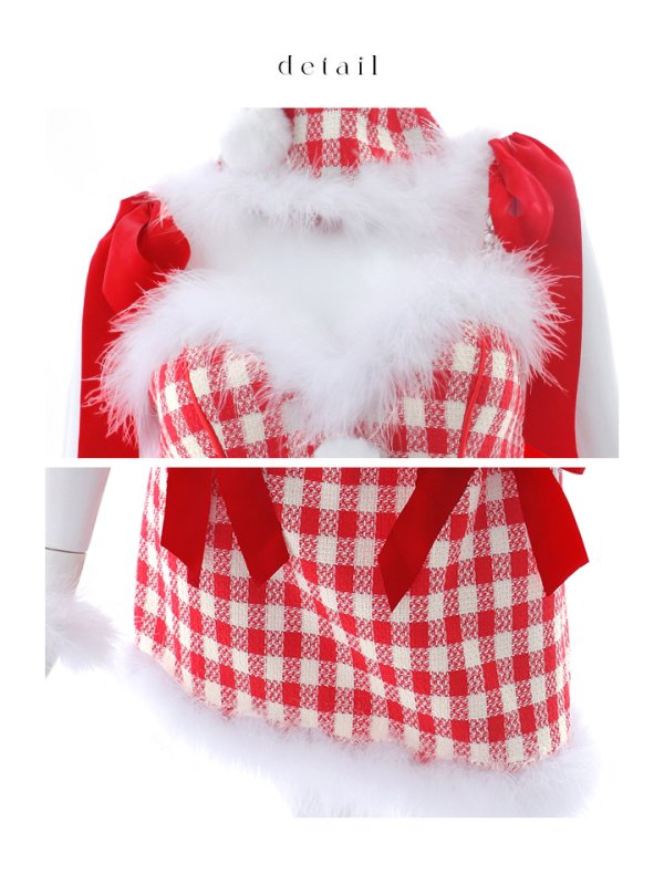 画像39: 【即日発送！】【サンタコス 6点セット】【XS-Lサイズ/1カラー】ショルダーリボン赤チェックタイトサンタ[YMT]