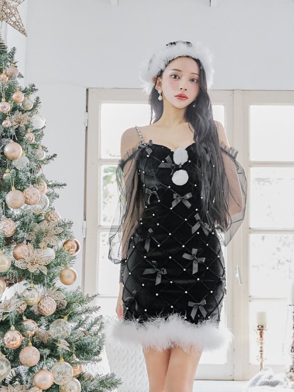 画像33: 【ノベルティ対象】【即日発送！】【サンタコス 3点セット】【XS-XLサイズ/2カラー】キルティングリボン袖付きタイトサンタ[YMT]