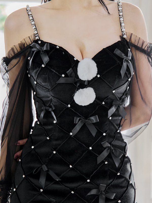 画像36: 【ノベルティ対象】【即日発送！】【サンタコス 3点セット】【XS-XLサイズ/2カラー】キルティングリボン袖付きタイトサンタ[YMT]