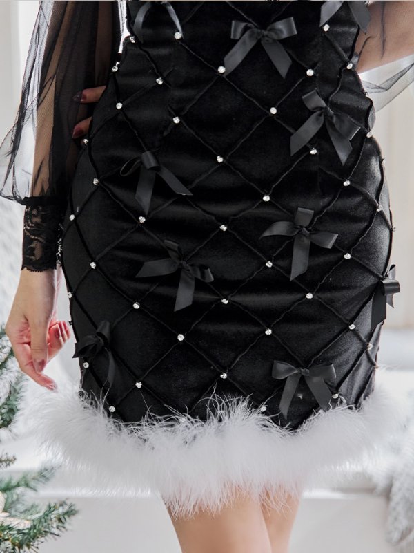 画像37: 【ノベルティ対象】【即日発送！】【サンタコス 3点セット】【XS-XLサイズ/2カラー】キルティングリボン袖付きタイトサンタ[YMT]