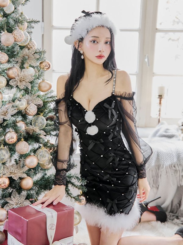 画像26: 【ノベルティ対象】【即日発送！】【サンタコス 3点セット】【XS-XLサイズ/2カラー】キルティングリボン袖付きタイトサンタ[YMT]