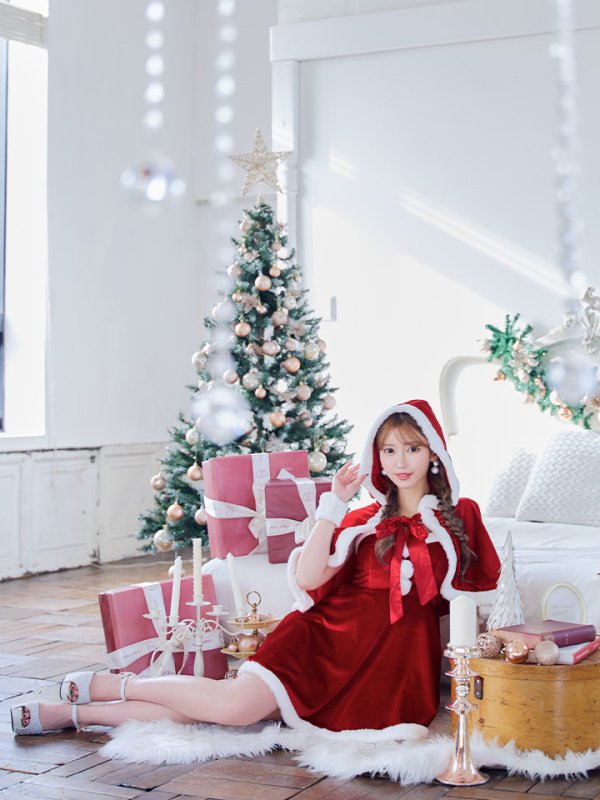 画像24: 【即日発送！】【サンタコス 4点セット】【S-Lサイズ/2カラー】ポンチョ付きフレアサンタコスプレ[OF04]