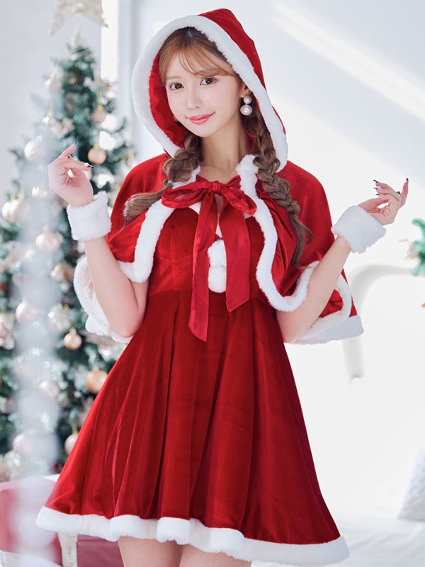 画像21: 【即日発送！】【サンタコス 4点セット】【S-Lサイズ/2カラー】ポンチョ付きフレアサンタコスプレ[OF04]