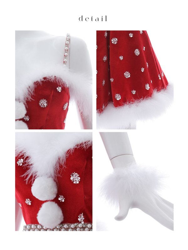 画像20: 【ノベルティ対象】【即日発送！】【サンタコス 4点セット】【XS-XLサイズ/1カラー】ビジューショルダーフレアサンタ[OF04]