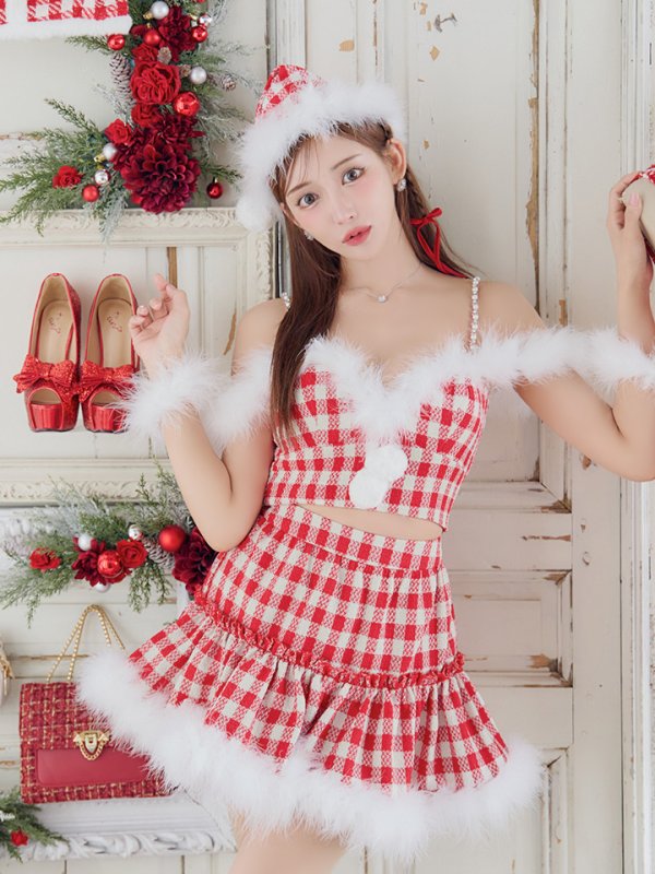 画像14: 【ノベルティ対象】【即日発送！】【サンタコス 5点セット】【XS-XLサイズ/2カラー】ギンガムチェックフレアサンタ[YMT]