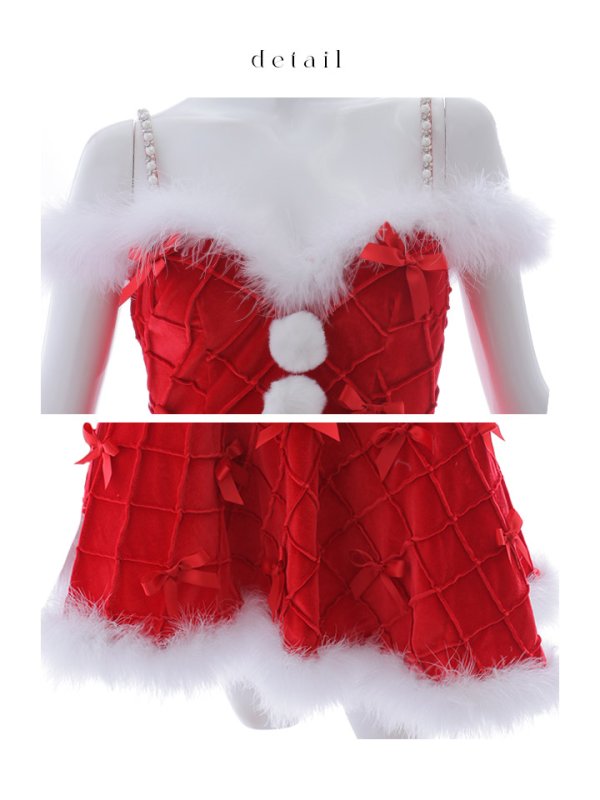 画像42: 【ノベルティ対象】【即日発送！】【サンタコス 4点セット】【XS-XLサイズ/2カラー】リボンモチーフパールショルダーフレアサンタ[YMT]