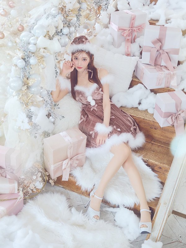 画像11: 【ノベルティ対象】【即日発送！】【サンタコス 4点セット】【XS-XLサイズ/2カラー】リボンモチーフパールショルダーフレアサンタ[YMT]