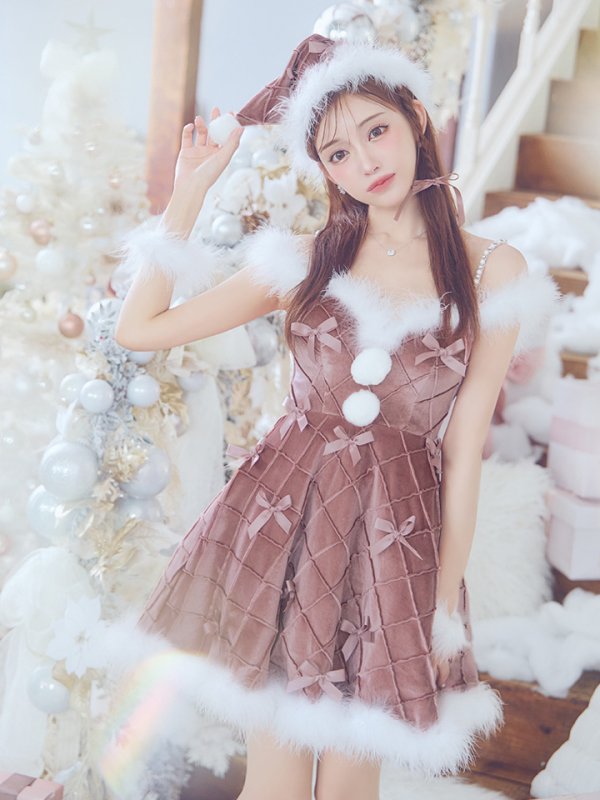 画像13: 【ノベルティ対象】【即日発送！】【サンタコス 4点セット】【XS-XLサイズ/2カラー】リボンモチーフパールショルダーフレアサンタ[YMT]