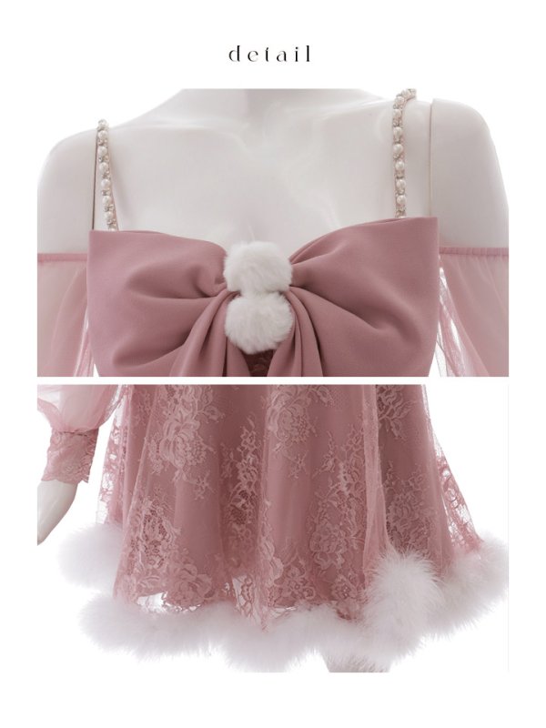 画像42: 【ノベルティ対象】【即日発送！】【サンタコス 3点セット】【XS-Lサイズ/2カラー】フロントビッグリボンオフショル袖付きフレアサンタ[OF04]