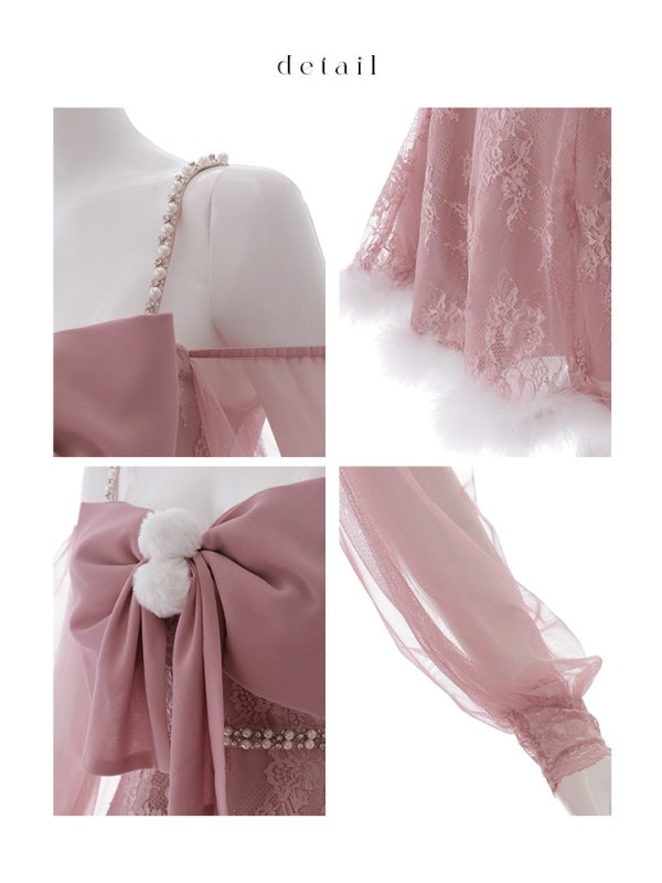 画像43: 【ノベルティ対象】【即日発送！】【サンタコス 3点セット】【XS-Lサイズ/2カラー】フロントビッグリボンオフショル袖付きフレアサンタ[OF04]